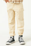 GN4216 CREAM Girls Corduroy Zip Fly Cargo Joggers Front