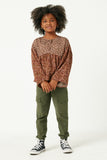 GN4216 OLIVE Girls Corduroy Zip Fly Cargo Joggers Full Body