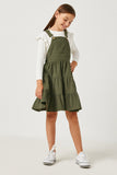 GN4217 OLIVE Girls Corduroy Tiered Overall Dress Full Body 2