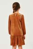 GN4220 CAMEL Girls Ribbed Velvet Ruffled Tiered Dress Back