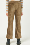 GN4221 OLIVE Girls Wide Leg Velvet Corduroy Pants Detail