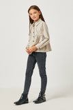 GN4223 STONE Girls Corduroy Button Up Peplum Shirt Side