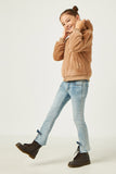 GN4234 BROWN Girls Soft Fleece Hooded Zip Up Jacket Full Body