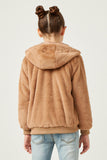 GN4234 BROWN Girls Soft Fleece Hooded Zip Up Jacket Back