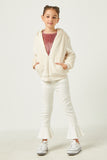 GN4234 CREAM Girls Soft Fleece Hooded Zip Up Jacket Full Body