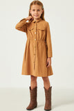 Button Down Cinched Waist Corduroy Dress