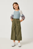 GN4267 OLIVE Girls Brushed Elastic Waist Wide Leg Pants Full Body