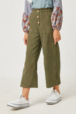 GN4267 OLIVE Girls Brushed Elastic Waist Wide Leg Pants Side