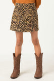 GN4278 TAN Girls Corduroy Zebra Print Slit Skirt Detail