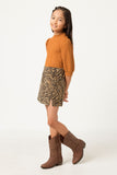 GN4278 TAN Girls Corduroy Zebra Print Slit Skirt Side