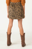 GN4278 TAN Girls Corduroy Zebra Print Slit Skirt Back