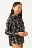 GN4285 BLACK Girls Heavy Plaid Patch Pocket Shacket Side