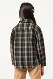 GN4285 BLACK Girls Heavy Plaid Patch Pocket Shacket Back