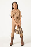 Rolled Sleeve Collared Jumpsuit with Belt