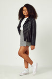 GN4306 BLACK Girls Buttoned Checkered Print Wrap Skort Full Body