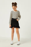 GN4342 BLACK Girls Ruffle Trimmed Twill Skirt Full Body