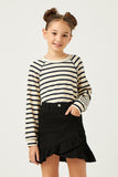 GN4342 BLACK Girls Ruffle Trimmed Twill Skirt Front