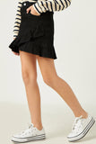 GN4342 BLACK Girls Ruffle Trimmed Twill Skirt Side