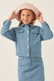 GN4378 Denim Girls Herringbone Textured Denim Jacket Front