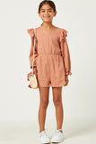 Ruffle Shoulder Textured Romper