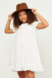 GN4497 OFF WHITE Girls Ruffle Tiered Cinch Sleeve Swiss Dot Dress Detail