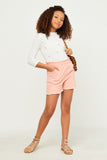 GN4511 Blush Girls Paperbag Waist Washed Distressed Shorts Full Body