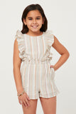 GN4538 Ivory Girls Multi Stripe Ruffle Detailed Waist Romper Front