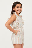 GN4538 Ivory Girls Multi Stripe Ruffle Detailed Waist Romper Side