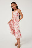 GN4556 PINK Girls Floral Back Smocked Tiered Tank Dress Side