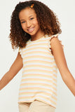 GN4574 CORAL Girls Ribbed Knit Multi Stripe Ruffled Tank Side