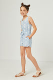 GN4581 Blue Girls Bandana Print Belted Button Detail Romper Side