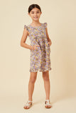 GN4597 LAVENDER Girls Floral Ruffle Hem Square Neck Tank Dress Full Body