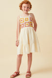 GN4627 IVORY Girls Multicolor Crochet Bodice Sleeveless Dress Full Body