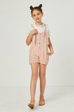 GN4644 BLUSH Girls Striped Button Detail Tie Knot Romper Full Body