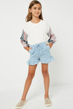 GY1009-DENIM Stripe Drawstring Shorts Front Full Body