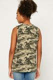 GY1067-CAMO Camo Tie Front Tank Back