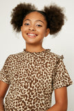 GY1083-Taupe Leopard Ruffle High Neck Top Front Detail