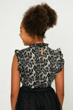 GY1084-BLACK Leopard Ruffle High Neck Tank Back