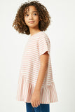 GY1117 Mauve Girls Ruffle Striped Tunic Top Side