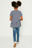 GY1117-NAVY Ruffle Striped Tunic Top Back