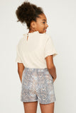 GY1119 TAUPE Snakeskin Drawstring Shorts Back