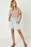 Pleated Denim Shorts