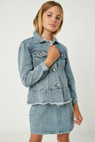 GY1253 Mid Denim Girls Peplum Ruffle Denim Jacket Full Body