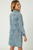 GY1253 Mid Denim Girls Peplum Ruffle Denim Jacket Back