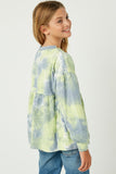 GY1335 Lime Girls Long Sleeve Tie Dye Peplum Top Side