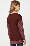 GY2003 Burgundy Girls Stripe Sleeve Knit Top Back