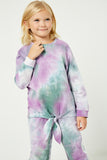 GY2071 Sage Girls Tie-Dye Pullover Tie Front Sweatshirt Front