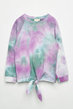 GY2071 Sage Girls Tie-Dye Pullover Tie Front Sweatshirt Flat Front