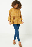 GY2100 Mustard Girls Ruffle Neck Long Sleeve Babydoll Top- Full Body