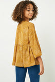 GY2100 Mustard Girls Ruffle Neck Long Sleeve Babydoll Top- Back